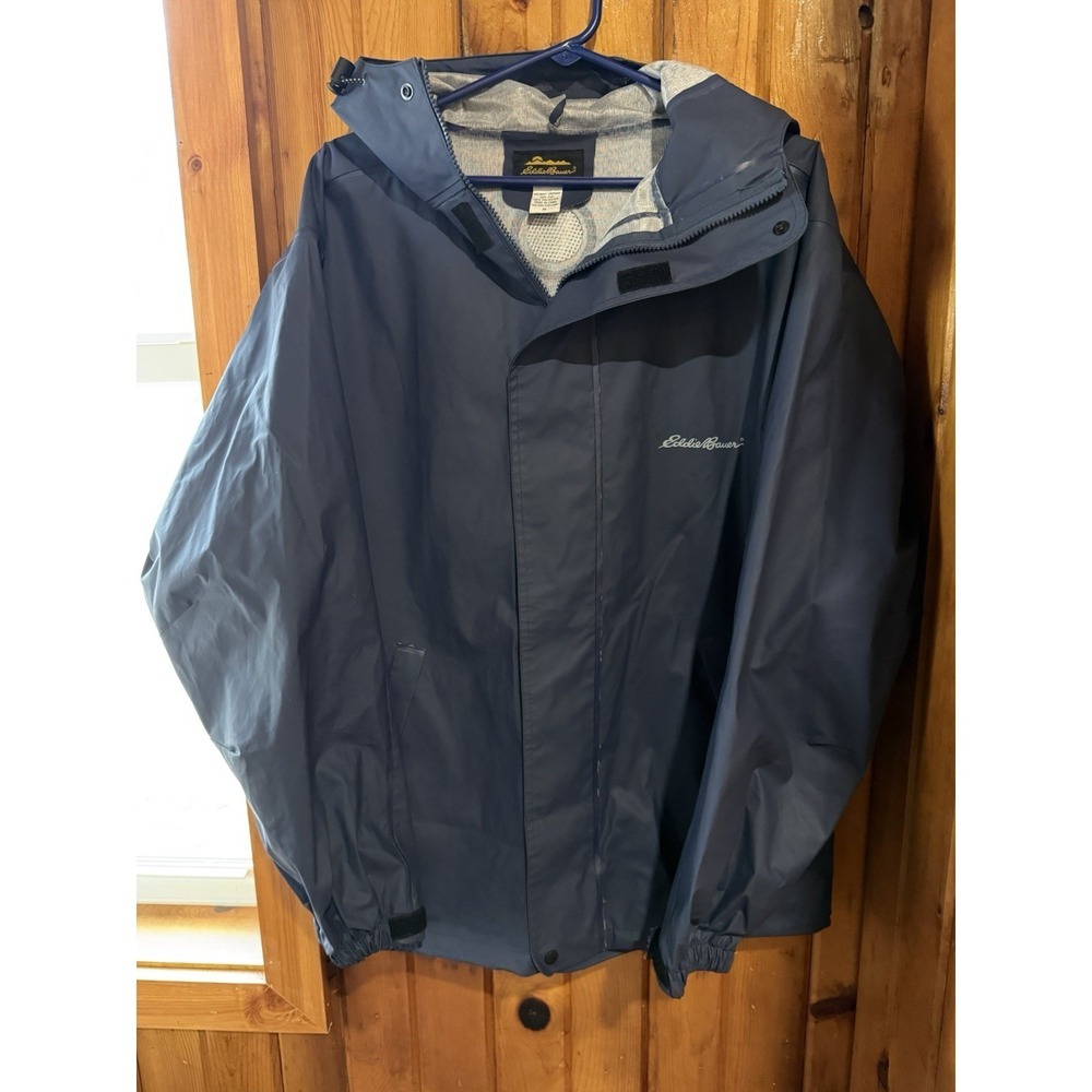 Eddie Bauer Hooded Raincoat Size Medium Men's Navy Full Zip Up